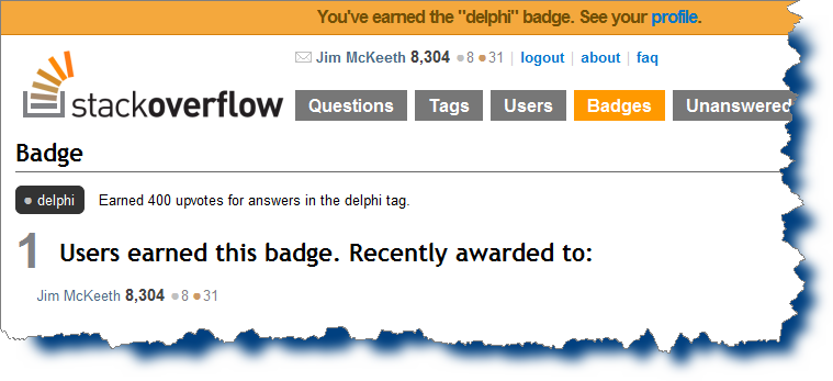 Stack Overflow's Delphi badge