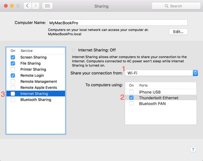 Sharing WiFi to Thunderbolt